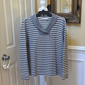 Croft & Barrow Gray and White Cozy Pullover Long Sleeve Quarter-Zip Shawl Collar